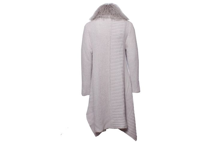 Blumarine, grauer Wollstrickjacke mit Pelzkragen. - Ansicht 3