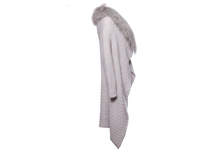 Blumarine, grauer Wollstrickjacke mit Pelzkragen. - Ansicht 4