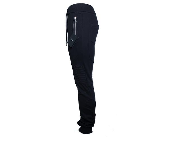 Balmain, schwarze gerippte Jogginghose mit Präge-Logo - Ansicht 2