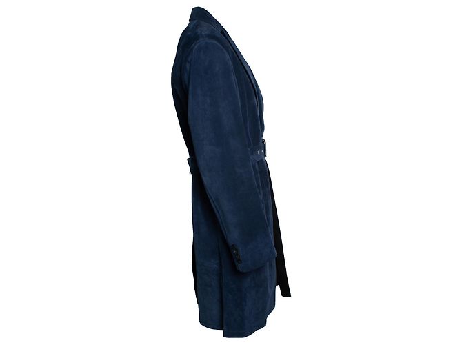 Alexander McQueen, Trench in scamosciato blu - vista 3