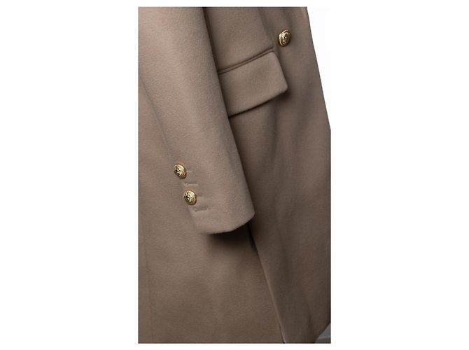 Balmain, beige wool overcoat with gold buttons Brown - view 10