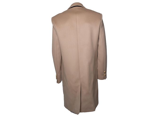 Balmain, beige wool overcoat with gold buttons Brown - view 2