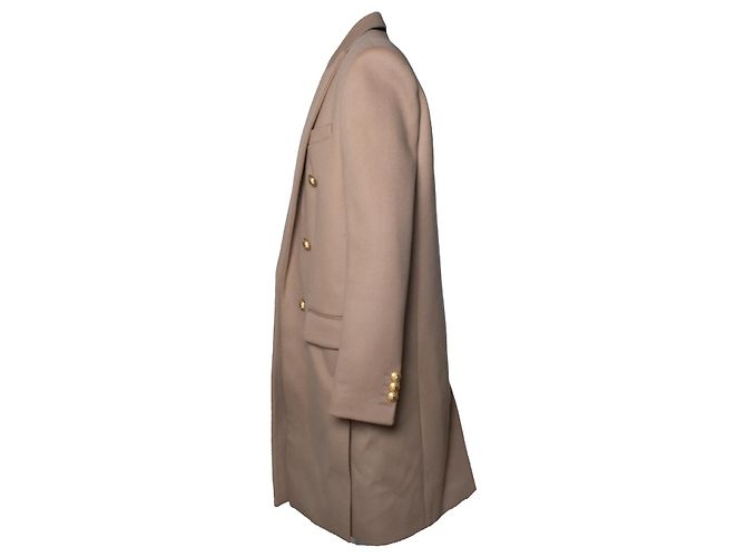 Balmain, beige wool overcoat with gold buttons Brown - view 4