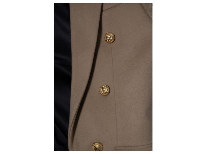 Balmain, beige wool overcoat with gold buttons Brown - view 5
