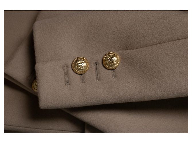 Balmain, beige wool overcoat with gold buttons Brown - view 9