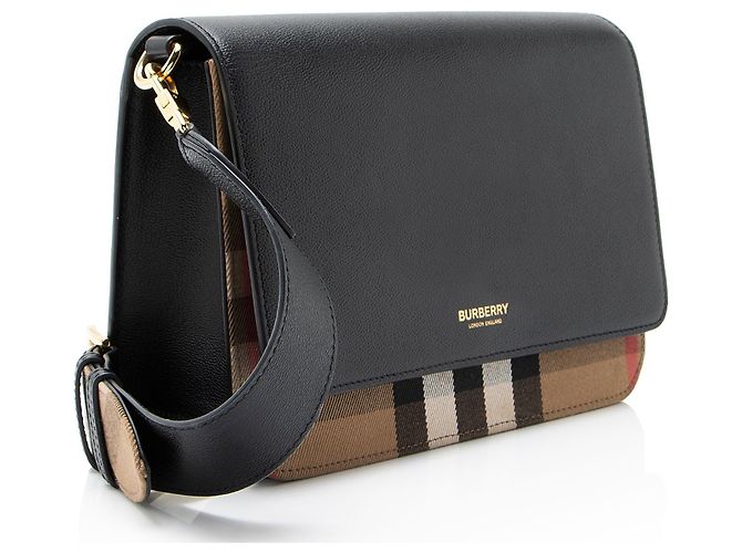 Bolsa transversal Burberry Leather House Check Mackford Marrom Bege - vista 2
