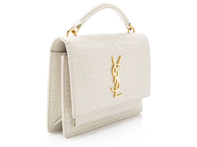 Saint Laurent Monogram Sunset Chain Wallet aus krokoprägtem Leder Weiß - Ansicht 2