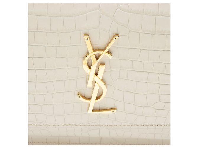 Saint Laurent Monogram Sunset Chain Wallet aus krokoprägtem Leder Weiß - Ansicht 9