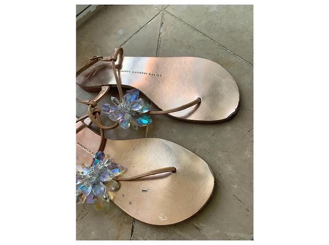 Giuseppe Zanotti sandali piatti pelle rose gold cristalli Rosa - vista 4