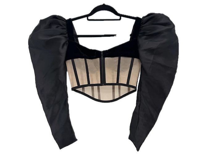 Autre Marque Corsetto nero con maniche a sbuffo - vista 2