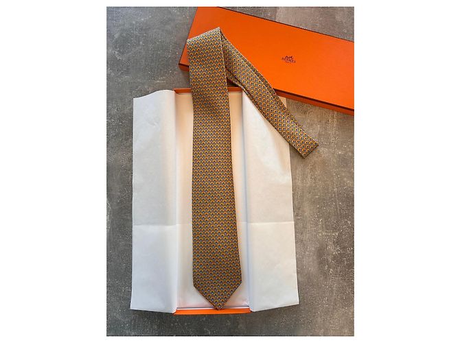 Cravatta in seta Hermès Les Chauves Souris Arancione Blu chiaro - vista 6