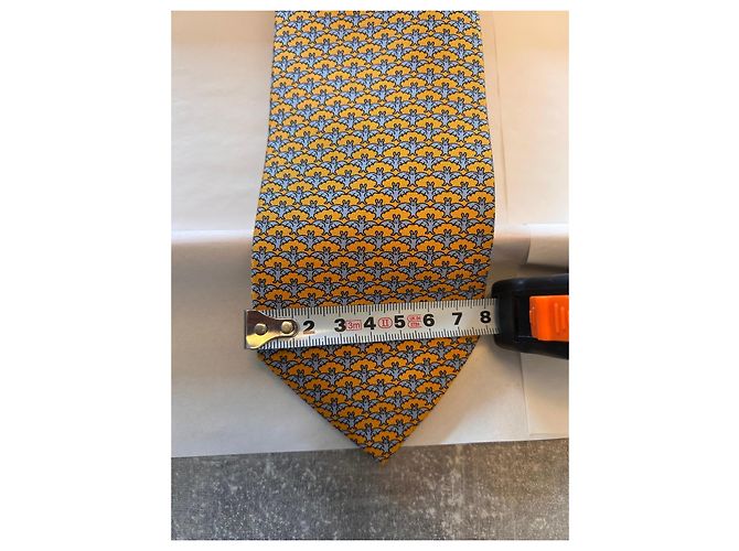 Cravatta in seta Hermès Les Chauves Souris Arancione Blu chiaro - vista 7