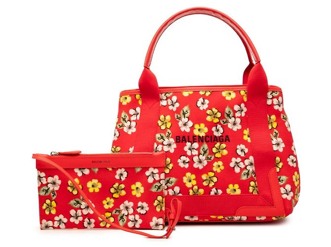 Everyday Balenciaga Navy Cabas Tragetasche mit Blumenmotiv Rot - Ansicht 7