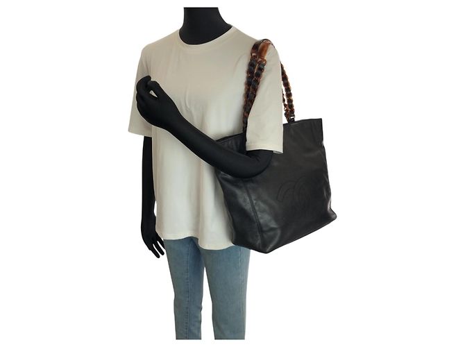 Borsa Tote Chanel Vintage Coco Mark in marmo con catena Nero - vista 7