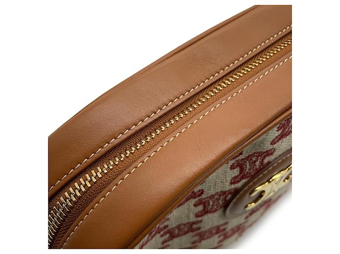 Céline Borsa a Spalla Celine Triomphe Canvas Leather Marrone Bianco Rosso - vista 11