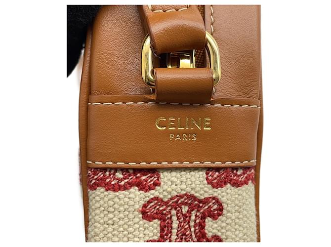 Céline Borsa a Spalla Celine Triomphe Canvas Leather Marrone Bianco Rosso - vista 13