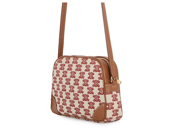 Céline Borsa a Spalla Celine Triomphe Canvas Leather Marrone Bianco Rosso - vista 2