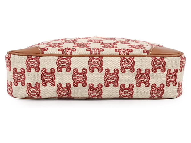 Céline Borsa a Spalla Celine Triomphe Canvas Leather Marrone Bianco Rosso - vista 3