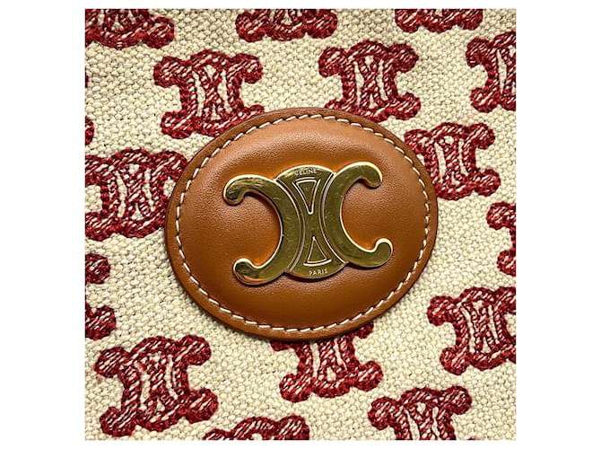 Céline Borsa a Spalla Celine Triomphe Canvas Leather Marrone Bianco Rosso - vista 6