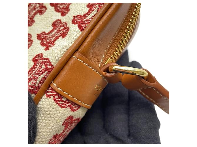 Céline Borsa a Spalla Celine Triomphe Canvas Leather Marrone Bianco Rosso - vista 9