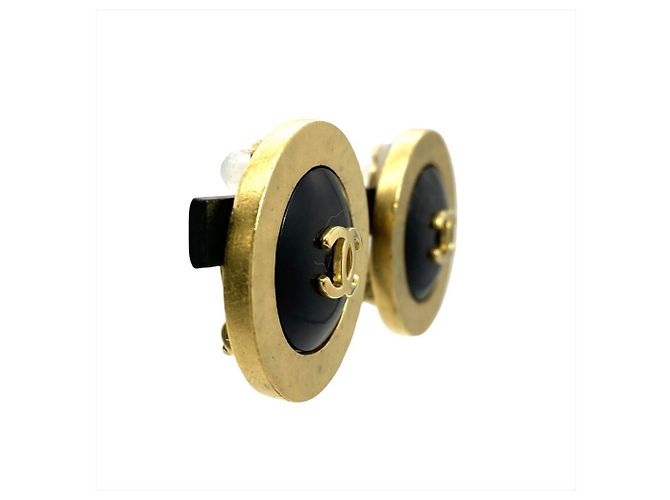 Brincos Chanel Coco Mark Circle Preto Dourado - vista 2