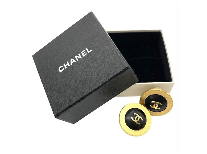 Brincos Chanel Coco Mark Circle Preto Dourado - vista 8
