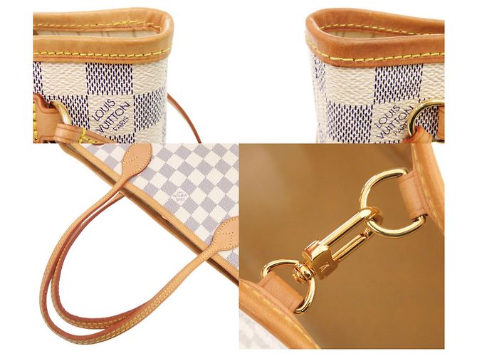Borsa Tote Louis Vuitton Neverfull PM Damier Azur Bianco - vista 7