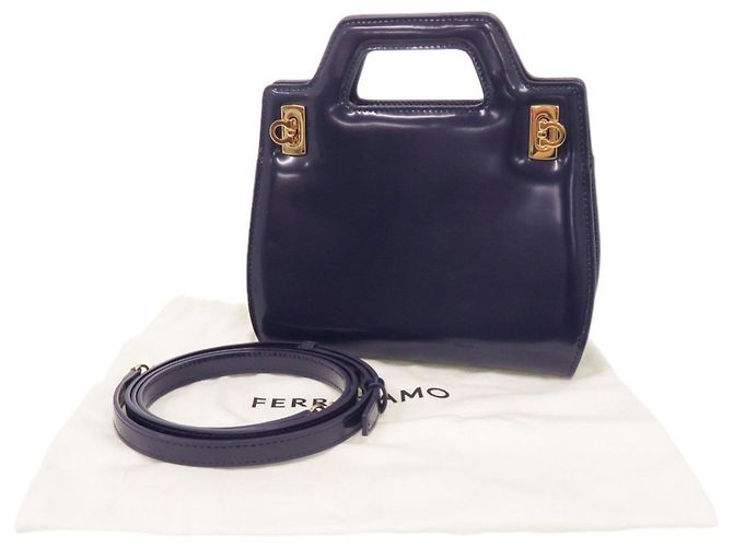 Borsa Salvatore Ferragamo Wanda Mini 2WAY Gancini Blu - vista 2