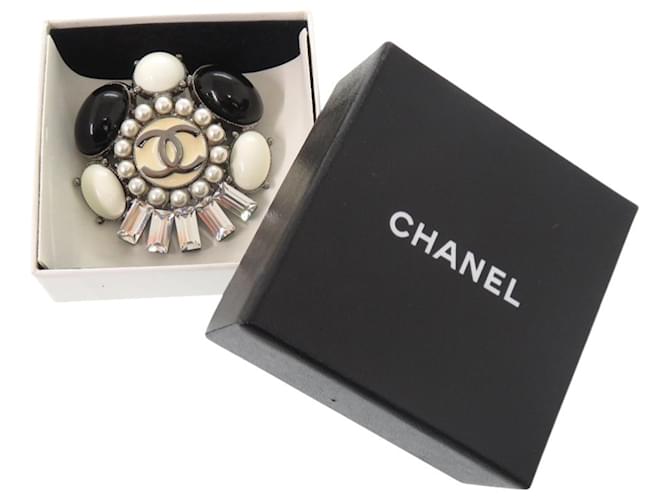 Chanel Coco Mark Brosche Schwarz Silber Weiß - Ansicht 2