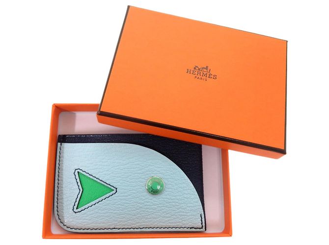Hermès Tarjetero Poisson Hermes Verde Azul marino Azul claro - vista 2