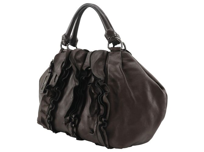 Borsa Tote con volant Prada BR3987 in pelle marrone - vista 2