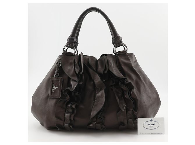 Borsa Tote con volant Prada BR3987 in pelle marrone - vista 20