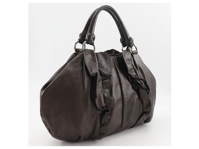 Borsa Tote con volant Prada BR3987 in pelle marrone - vista 3