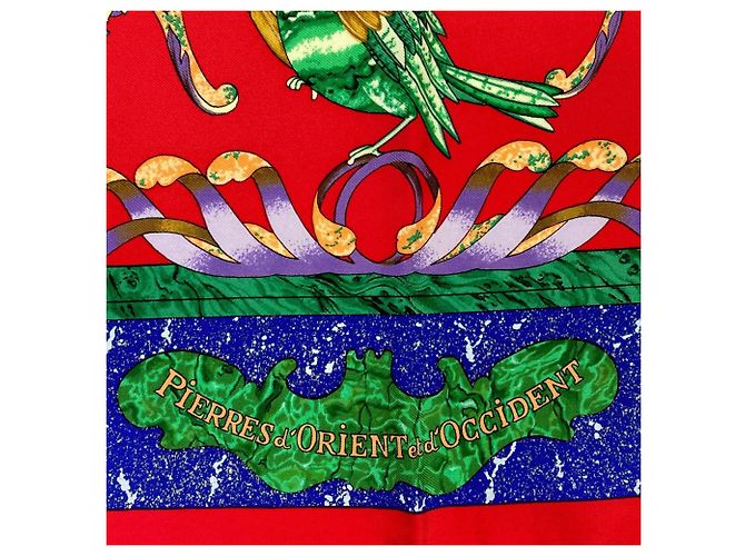 Hermès Hermes Carre 90 PIERRES d' ORIENT et OCCIDENT Sciarpa in seta Rosso - vista 3