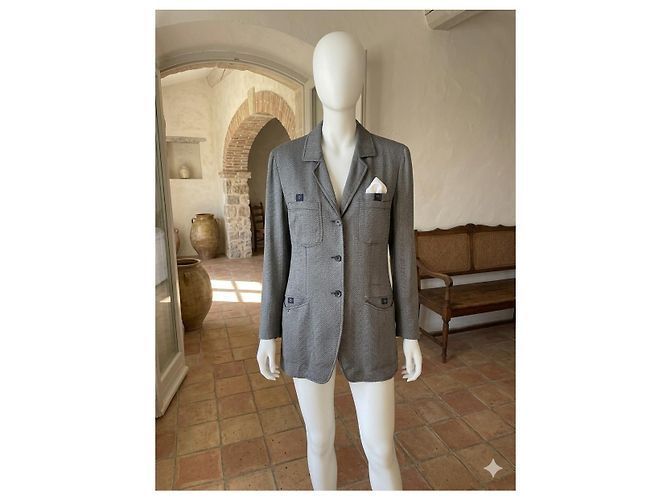 Armani Collezioni Blazer aus Wolle Grau Chevron-Muster - Ansicht 11