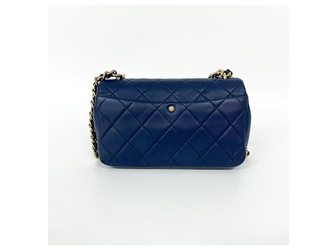 Chanel Resin Chain Top Handle Flap Quilted Lambskin Small Blu navy - vista 3