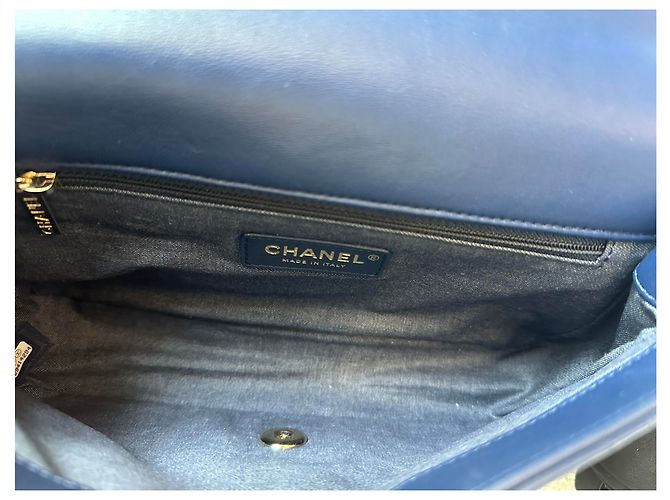 Chanel Resin Chain Top Handle Flap Quilted Lambskin Small Blu navy - vista 6
