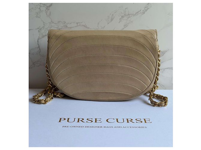 Borsa Chanel Half Moon Flap in pelle beige - vista 5