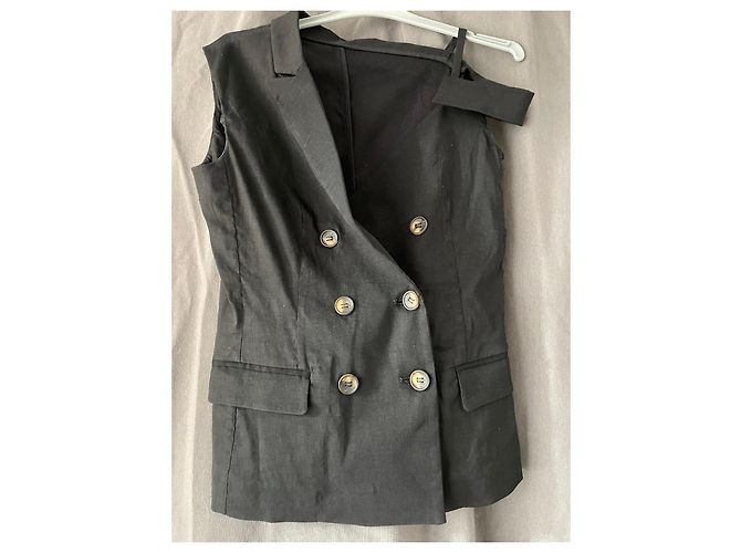 Pinko Blazer Sin Mangas de Mezcla de Lino Negro - vista 2