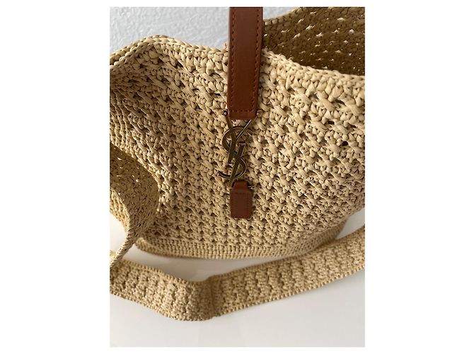 Saint Laurent Borsa in Rafia Beige - vista 3