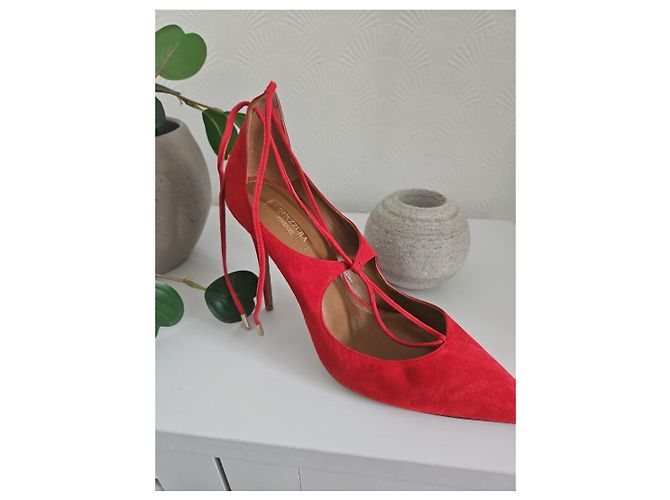 Décolleté con lacci in scamosciato rosso Aquazzura - vista 2