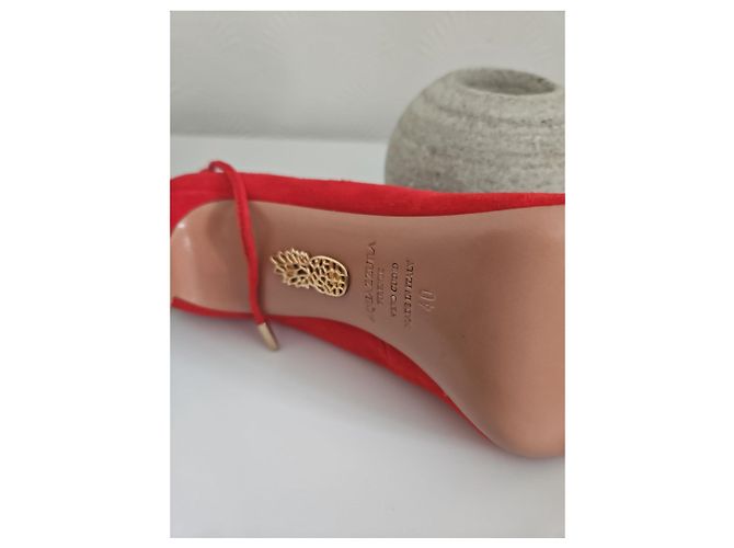 Décolleté con lacci in scamosciato rosso Aquazzura - vista 4