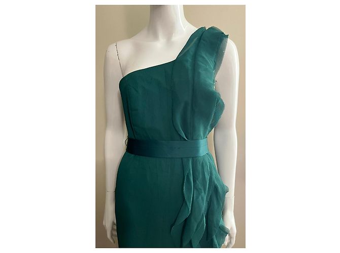 Vera Wang Regency One-Shoulder Abendkleid Smaragdgrün - Ansicht 2