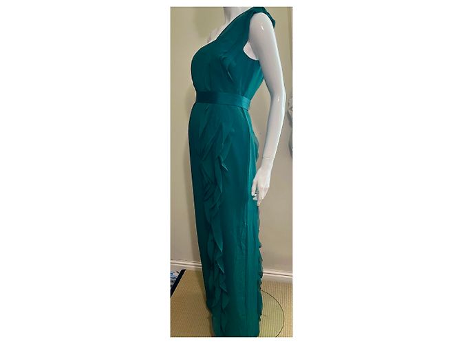 Vera Wang Regency One-Shoulder Abendkleid Smaragdgrün - Ansicht 3