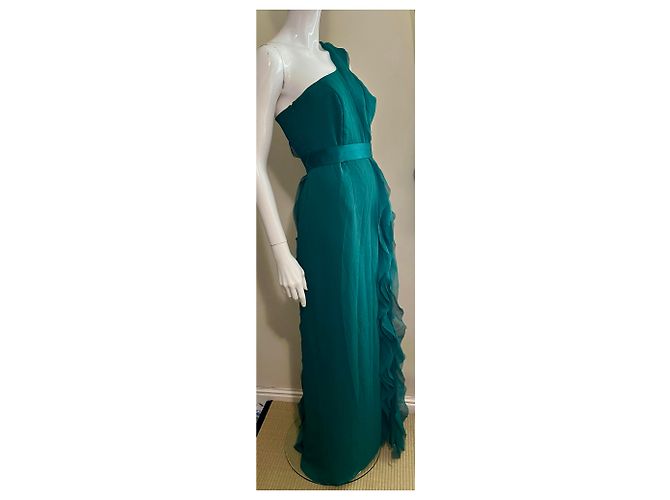 Vera Wang Regency One-Shoulder Abendkleid Smaragdgrün - Ansicht 4