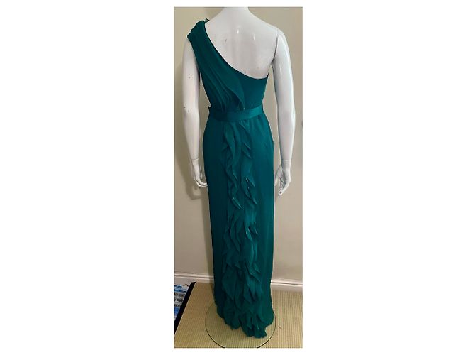 Vera Wang Regency One-Shoulder Abendkleid Smaragdgrün - Ansicht 5