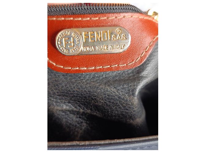 Fendi Borsa a Tracolla in Tela a Righe e Pelle Marrone Blu - vista 12