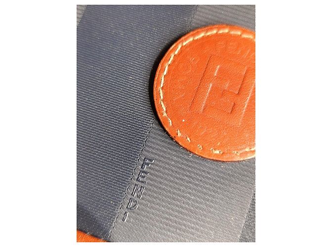 Fendi Borsa a Tracolla in Tela a Righe e Pelle Marrone Blu - vista 16