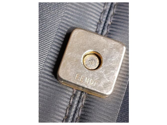 Fendi Borsa a Tracolla in Tela a Righe e Pelle Marrone Blu - vista 17