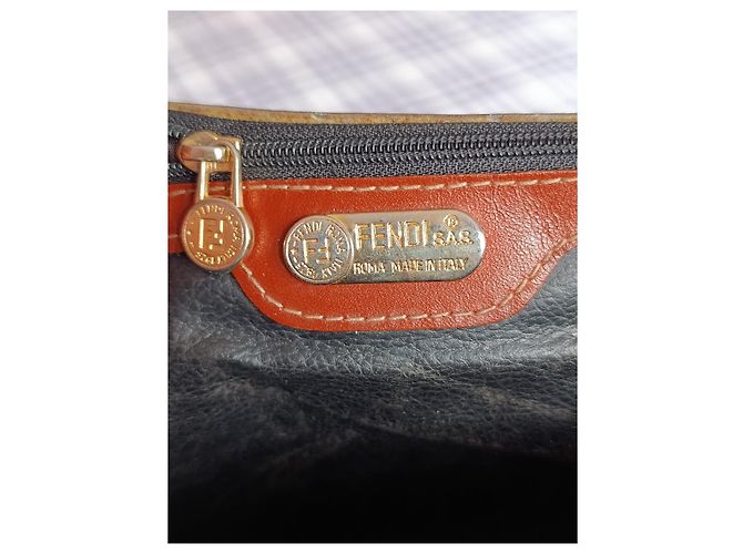 Fendi Borsa a Tracolla in Tela a Righe e Pelle Marrone Blu - vista 19
